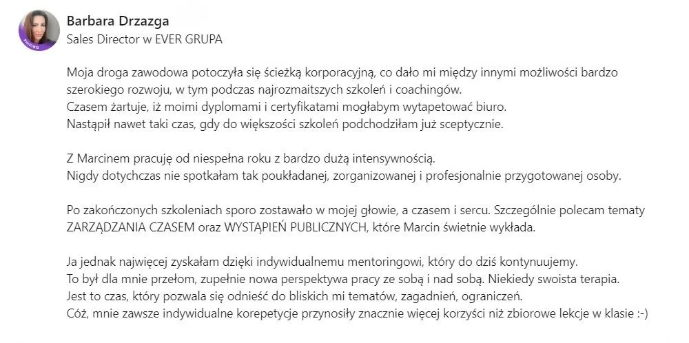 Rekomendacja LinkedIn - Barbara Drzazga