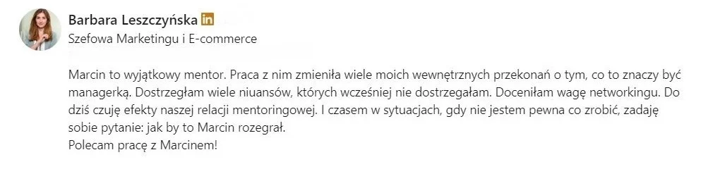 Rekomendacja LinkedIn - Barbara Leszczyńska, szefowa marketingu i e-commerce