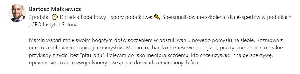 Rekomendacja LinkedIn - Bartosz Malkiewicz