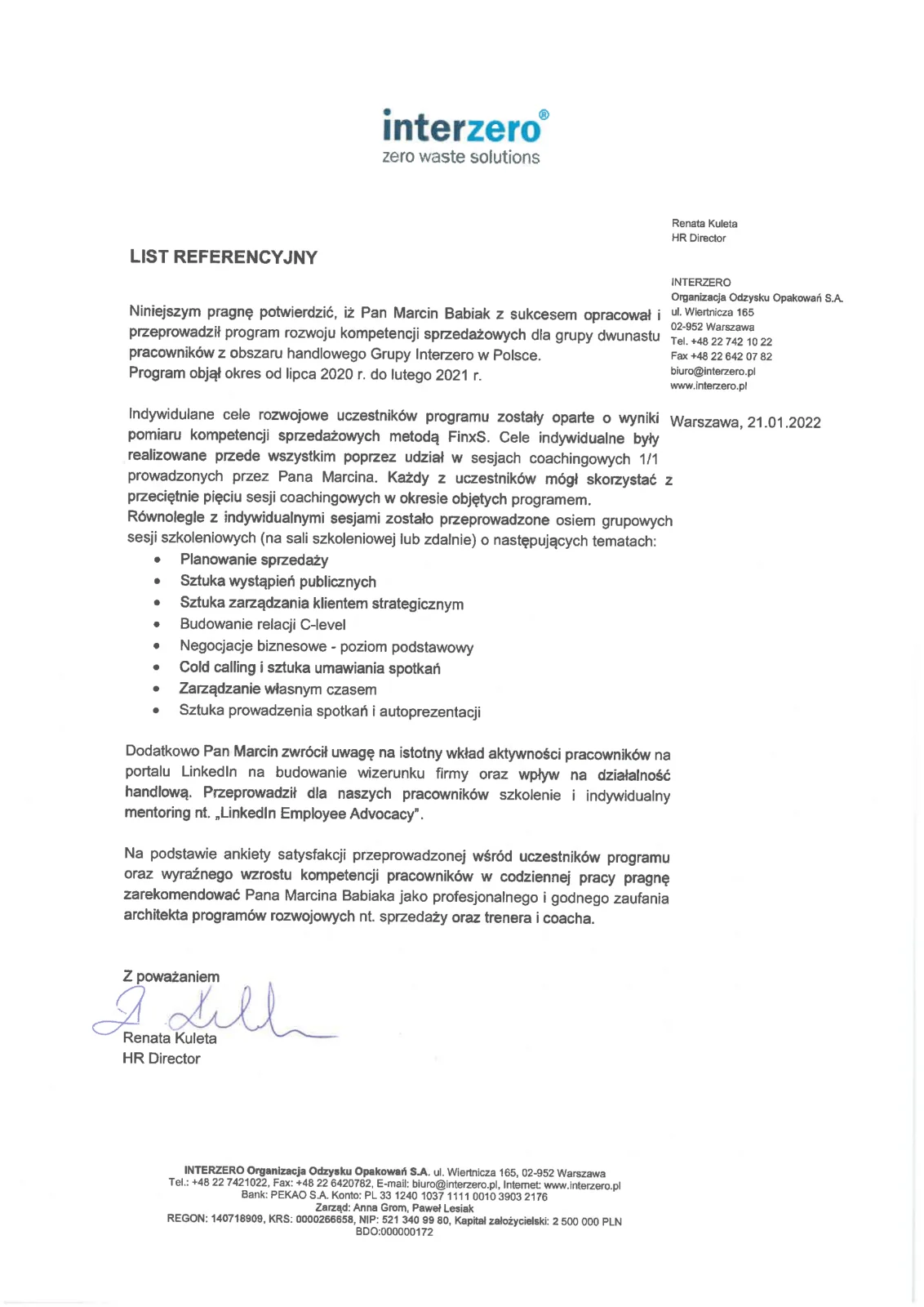List referencyjny - Interzero